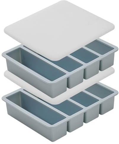 Bandeja para cubitos de hielo con tapa, 2 moldes grandes para cubitos de hielo, bandeja larga de 4 cavidades con tapa, moldes de silicona apilables de fácil liberación para congelador, para cocina, c