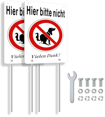 VEGOATY 2 Stück Kein Hundeklo Schild aus Aluminium: 30 x 20 cm Kein Hundeklo Steckschild mit Schrauben und Schraubenschlüssel, UV-Beschichtung Steckschild Schild Hier Bitte Nicht