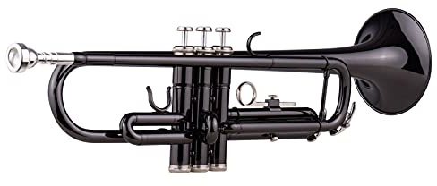 POENVFPO Schüler-B-Trompete mit Hartschalenkoffer, Messingkorpus, Black Pearl-Finish, Anfängerfreundliches Instrument, Inklusive Mundstück und Poliertuch