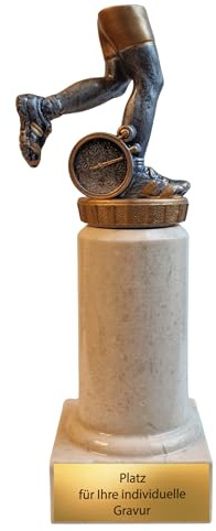 eberin – Lauf Pokal 17 cm hoch, mit Resin-Figur & Gravurschild, Sockel komplett aus echtem Marmor, ideal für Marathon Jogging Leichtathletik Volkslauf & Sponsorenläufe
