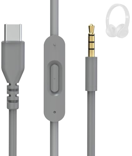Toxaoii USB C to 3.5mm Audio Cable Compatible with Beats Solo 4 3 2, Studio 2 3 Pro, Detox Wireless Mixr Executive Pill Headphones - Aux Cord with Inline Mic Control for iPhone 17/16/15/iPad (Grey)