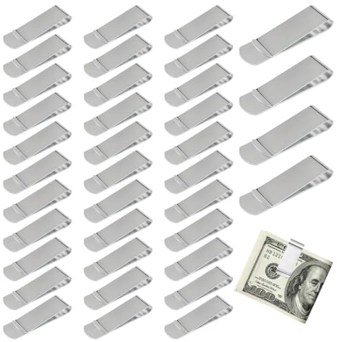 40 Pièces 5,2 x 1,5 cm Pince à Billet en Acier Inoxydable Mince