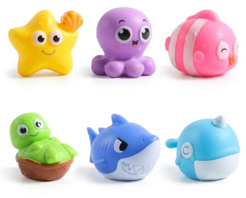 Mtbricey 6Pcs Light Up Bath Toys for Babies Sea Animal LED Bathtub Toys | Water-activated LED sealed no-hole mold free design soft BPA free plastic Water Activated LED Ocean Animal Bathtub Toys