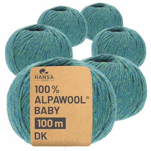 HANSA-FARM | 100% Baby Alpakawolle in 50+ Farben (kratzfrei) - 300g Set (6 x 50g) - weiche Alpaka Wolle zum Stricken & Häkeln in 6 Garnstärken by Hansa-Farm - Blau-Grün Heather