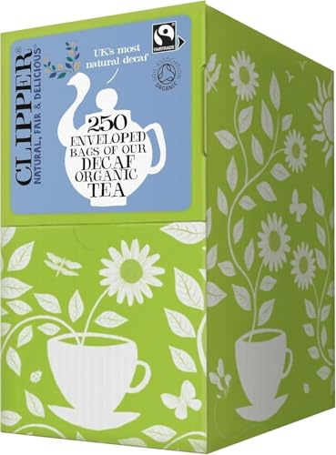 Clipper Organic Everyday Decaf Tea Bags | Natural, Unbleached, Plant-Based Biodegradable & Non GM Black Tea Bags | Eco Conscious & Fair Trade Tea | Individually Wrapped with String & Tag (250 Teabags)