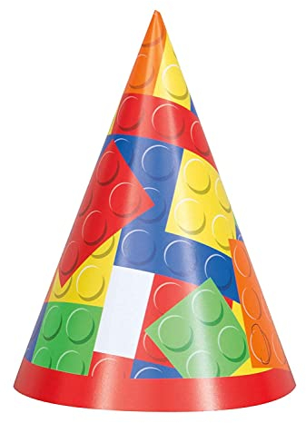 Multicolor Building Blocks Birthday Party Paper Hats - Pack of 8 - Fun and Vibrant Themed Party Accessories