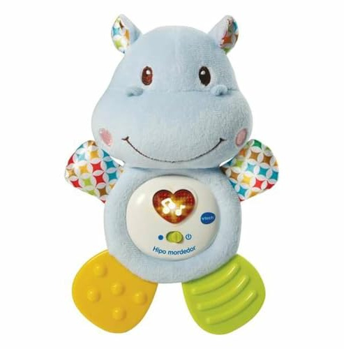 VTech-Baby HIPO mordedor Hipopótamo de peluche musical y sonajero que ayuda a calmar y aliviar a tu bebe con tiernas frases, canciones y melodías, Color azul (3480-502522), versión ESP