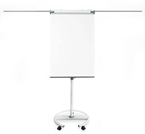 MOB Flipchart Shark Whiteboard fahrbar mit Rollenfuss Ständer 73x105cm | Höhenverstellbar bis 210cm, Beschreibbar, Trocken abwischbar, magnetisch | Flip Chart mit Magnettafel rollbar & Seitenarmen