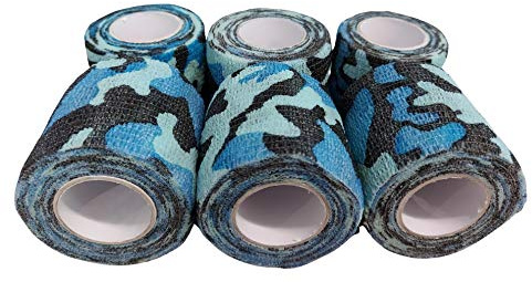 PintoMed Selbstklebender Verband Gedehnt - 6 x Blaue Tarnung - 5cm x 4,5m - Bandagen Rollen Haftbandage Fixierbinde selbsthaftend Health Pflaster Sport Tape Stück für Handgelenk Bein Arm Vet Wrap