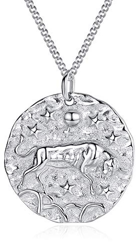 VIKI LYNN Collier Pendentif Argent de 12 Signes du Zodiaque Astrologique Taureau en Argent Fin 925 Idée Cadeau Bijoux Fantaisie Série Douze Constellations pour Homme Femme Garçon Fille