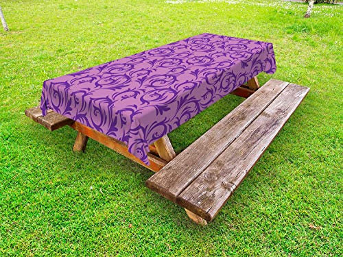 ABAKUHAUS Jahrgang Outdoor-Tischdecke, Rokoko Scroll Curls, dekorative waschbare Picknick-Tischdecke, 145 x 305 cm, Getrocknete Rose und Veilchen