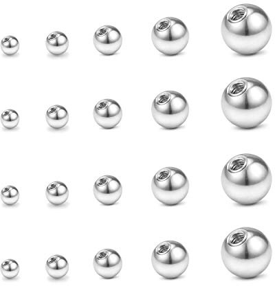 FECTAS 20pcs Pack de Balles Argentées de Pièces Rechange en Argent de Piercing Bijoux (2.5/3/4/5/6/8mm)