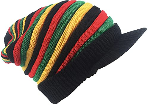 Gorro de Lana de Punto Rasta Reggae Jamaican Cap Hippie Beanie Hat Crochet de Punto Slouchy Baggy Cap