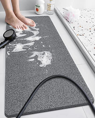 Yolife Loofah Mats for Shower, Non Slip Soft Textured Bath, Bathtub Mat with Drain, Phthalate Free, Quick Drying, Soft Comfort Bathroom Mats for Wet Areas (Grey)
