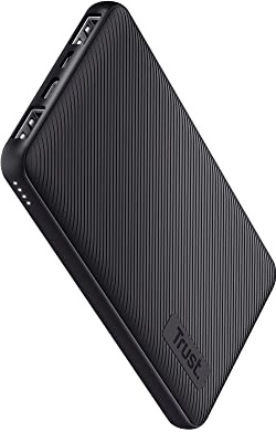 Trust Mobile Primo Batería Externa Carga Rapida 10000mAh, Power Bank Compacto Sostenible USB-C 3 A, 46 Horas Extra, 3 Entradas, iPad, Samsung, Xiaomi, Huawei, Airpods, Móvil, Tablet, Negro