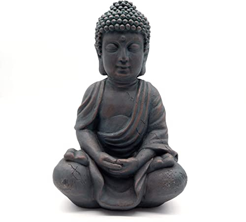 K&L Wall Art Buddha Figur Feng Shui Kunststein Deko Zen Gartenfigur Steinoptik Sitzende Buddhastatue Indoor Outdoor (Kunstharz Bronze Optik)