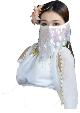 Mädchen Phoenix Schwanz Stück Schleier Bauchtanz Kopfschleier Schleier Ornamente Kopfschmuck Gaze Schal Abdeckung Gesicht Gaze Schal, Weiss/opulenter Garten, Einheitsgröße