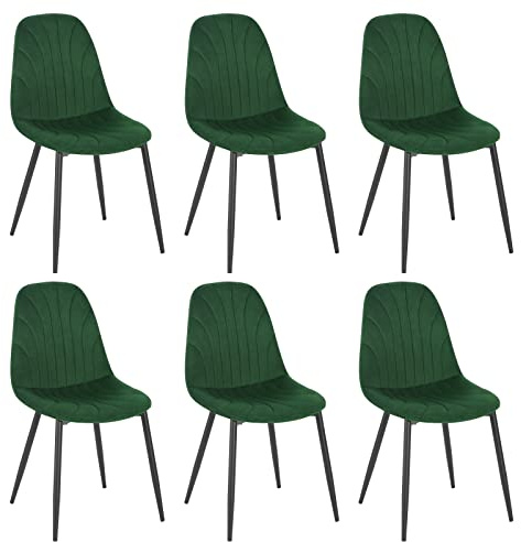 Lestarain Esszimmerstühle 6er Set, für Schlafzimmer Küche Wohnzimmer, ergonomisches Design, Küchenstühle mit Samtbezug, Metallbeinen, Dunkelgrün
