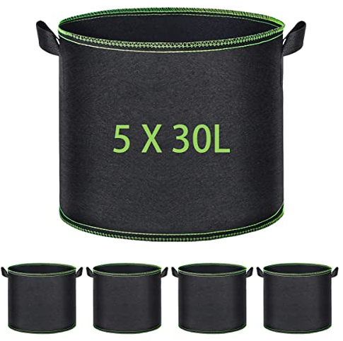 XZMCAT 5X Sacchi per Piante 30l, Grow Bag in Tessuto Non Tessuto, Cassoni per Orto con Manici, Stoffa per Piante Riutilizzabile per Giardinaggio e Coltivare La Piantagione