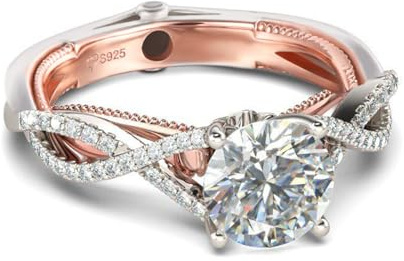 Jeulia Zweifarbige Ringe aus Sterlingsilber für Damen: Ewigkeitsring mit gedrehten Reihen im Rundschliff, Versprechensring, Verlobungsring, Zirkonia, Schmuck, Jubiläumsgeschenk