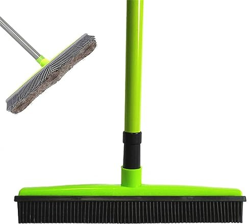 Indigo Pet Hair Remover Broom,Multi-Surface Squeegee Rubber Broom,Rubber Broom Pet Hair Remover,Pet Hair Removal Broom,Fur Remover Broom with Telescoping Handle (Green)