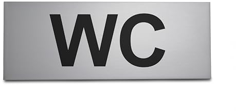 SynMe WC-Schild - Aluminium Eloxiert, Schick & Edel 16x6cm - Starke 3M Klebefläche - Toilettenschild für Herren/Damen - Türschild Toilette