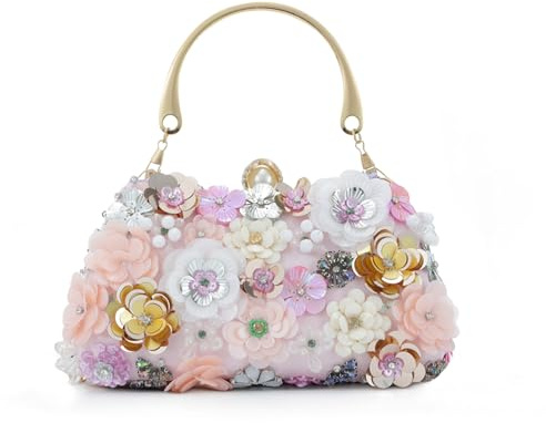 Fecialy Blume Kupplung Handtasche Frauen 3D Floral Abend Handtaschen Kette Riemen Schultertasche für formale Party Braut Hochzeit
