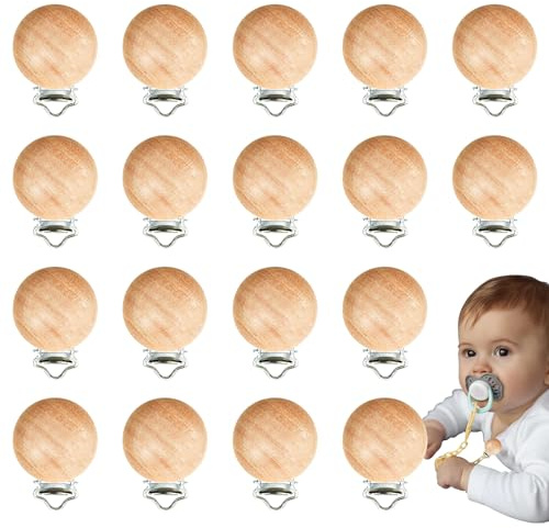 18 Pieces Wood Pacifier Clips Toy Suspender Clips Baby Teething Grasping Suspender Clips Charm DIY Pacifier Holder Clips Pacifier Accessories