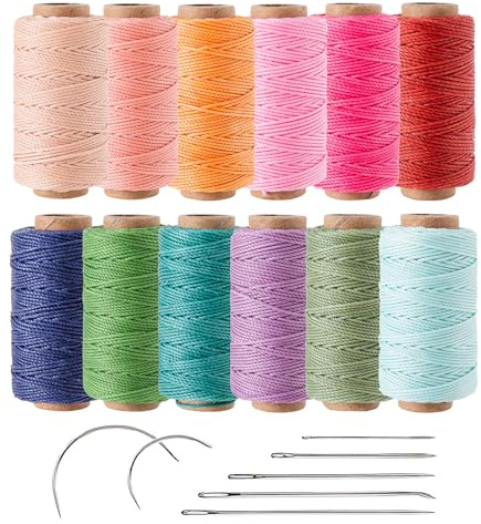 12 farbiges rundes gewachstes Polyester Garn, 0,8 mm, 32 m pro Rolle, 3-fach, für Handnähen, Perlen auffädeln, Buchbinderei, Korbflechten, Mikro-Makramee Armbänder und Schmuckherstellung