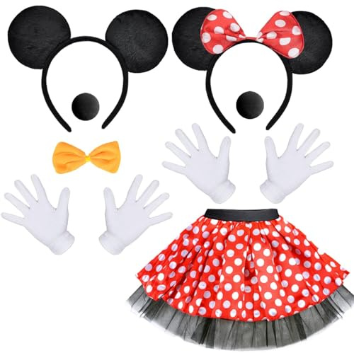 iZoeL Damen Maus Mouse Kostüm, Mouse Tutu Rock Haarreifen mit Maus Ohren Handschuhe Nase Fliege Schleife Karneval Kostüm Damen, Karneval Fasching Mottoparty Cosplay Halloween Kostüm