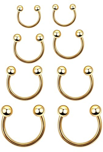 Medinah Nasenpiercing Hufeisen Septum Piercing Lippenpiercing Nase Lippe Ohrring Piercing Chirurgenstahl Set - 8 Stück (Durchmesser 6-12mm, Stabstärke 1,2mm)