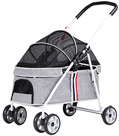 hxoity Hundewagen Hundebuggy Mit Klappfunktion Pet Jogger Tiere Wagen Aus Wasserdichtem Material Erfrischend Und Atmungsaktiv Buggy Stroller Für Hunde Tragkraft Bis Zu 20 Kg (Color : Graey)