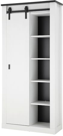 Büroschrank Aktenschrank in weiß Pinie und schwarz/anthrazit Ordnerschrank Stauraumschrank für Büro und Homeoffice 93 x 201 cm Stove (Hochschrank)
