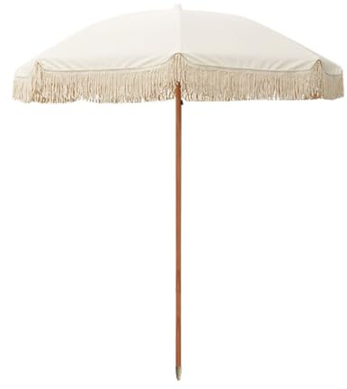 Generic 200cm Gartenschirm mit Fransen, Boho Outdoor Strandschirm, Patio Sonnenschirm mit Quaste und 8 Rippen, UV-Schutz Sonnenschirm für Deck Terrasse Restaurant Cafe Bistro