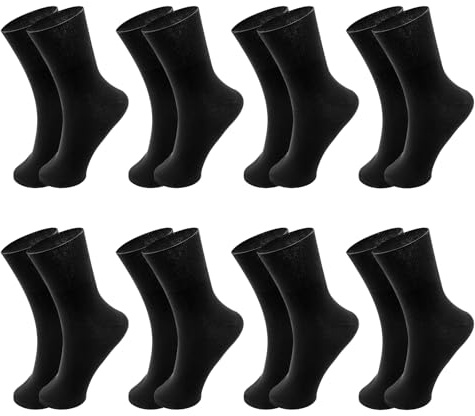 ZYKORT 8 paia di calze per diabetici, calze in cotone non elasticizzate e senza cuciture, comode calze per diabetici senza elastico in vita, adatte per uomini e donne, nere, taglia unica