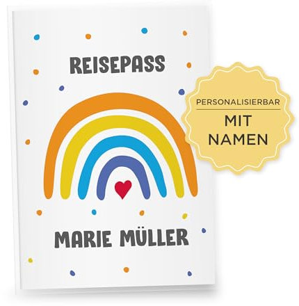 Little Fairy Tales Reisepasshülle für Kinder personalisierbar | Kinderreisepasshülle mit Personalisierung/Namen | Schutzhülle personalisierbar mit Regenbogen