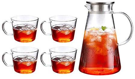 Carafe Eau Kettle d'eau domestique sertie de tasse de grande capacité pichet de verre polyvalent pichet avec une poignée Théière transparente Pichet à Thé Glacé(Color:B)