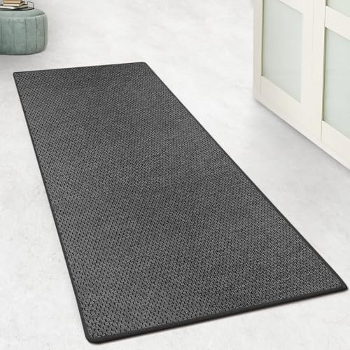 Floordirekt Tappeto da Cucina, 200 x 100 cm, per Cucina, corridoio, Camera da Letto e Soggiorno, Antiscivolo e Lavabile, Effetto sisal, Tappeto al Metro su Misura, Antracite, Kalkutta