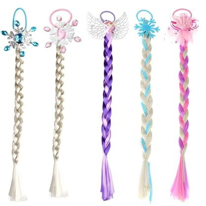 HEOUCH 5 Stück Bunte Haarsträhnen Kinder, Schneeflocken Kunsthaar Zum Einflechten, Haarschmuck Mädchen, für Elsa Party Festival Haare Deko Geschenke