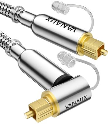 VANAUX 90-Degree Optical Audio Cable 15FT,Premium Fiber Optic Toslink Cable(24K Gold-Plated Connectors,Aluminum Alloy Shell,Braided Jacket)Ideal for Tight Spaces,Home Theater,Soundbars,Gaming Consoles
