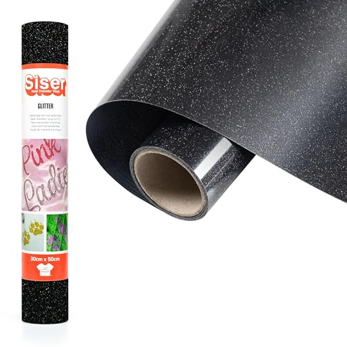 Siser® Glitter Galaxy Black, 30 cm x 0,5 m, glitter värmeöverförbar vinyl för anpassning av tyger, kläder och tillbehör, kreativa hobbyer, lätt att klippa