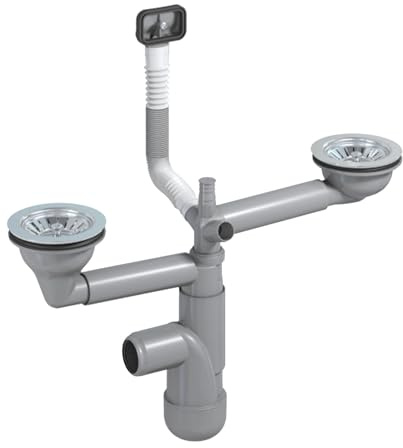 LAXARA Flexlok Sifone telescopico per lavelli da cucina/lavello salvaspazio | Flessibilità universale con plastica riciclata | (Flexlok2 con troppopieno quadrato senza tubo di scarico senza copertura