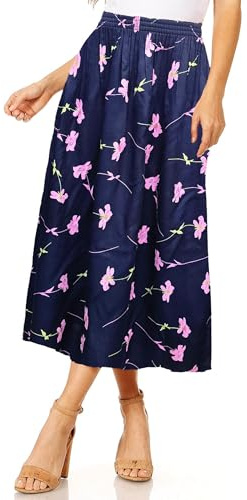 L S U Gonna da donna con stampa floreale, morbida e leggera, elasticizzata in vita, S-M