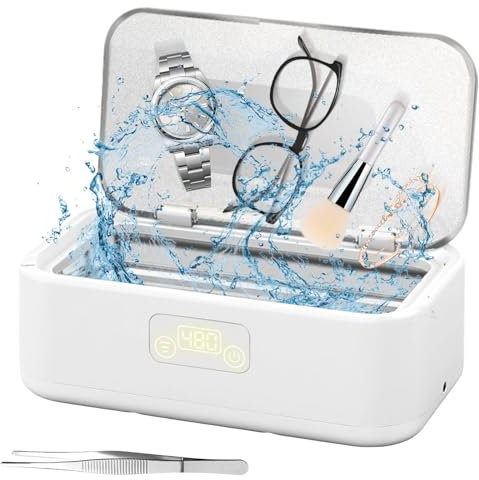Dispositivo de limpieza ultrasónica para gafas, 800 ml, 49000 Hz, con 5 modos, limpiador ultrasónico con pantalla digital, con pinzas, para gafas, monedas, anillos de dedos, dentaduras postizas