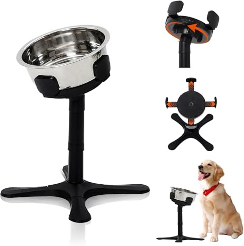 Comederos Bebedero para Perros Acero Inoxidable con Pie Soporte Juego de Cuencos Elevados Altura Ajustable, Compatible con Varias Tazas, Ldeal para Perros Pequeños, Medianos y Grandes(Negro)