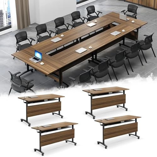 Meedlopia Klappbarer Konferenztisch für 2–10 Personen, mobiler Besprechungsraum mit Lenkrollen, moderner Schreibtisch Führungskräfte, Podcast-Tisch, extra breiter (4, Walnussholz, 140 cm)