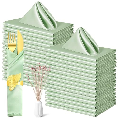 50 Stück Salbeigrüne Satin Stoffservietten 43 x 43 cm