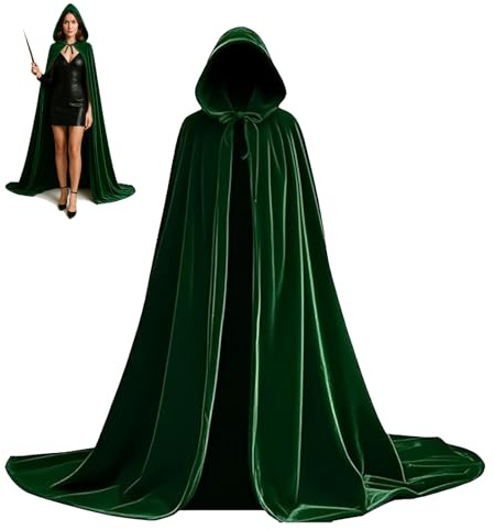 Snyvpra Grüner Samt Umhang Mit Kapuze 185cm, Halloween Kostüm Damen, , Hexen Kostüm Damen, Herr Der Ringe Kostüm, Elfen Kostüm, Ghostface Kostüm