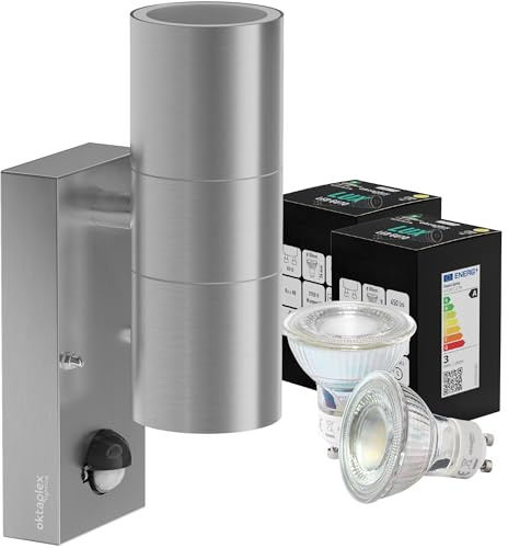 Oktaplex Chile Edelstahl Außenleuchte mit Bewegungsmelder 230V Silber IP44