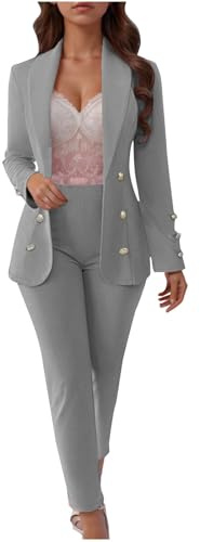 Femmes Pantalons Formelle Élégant Costume Blazer Cérémonie Curvy Léger Blazer Et Pantalon Avec Poches Mode Vestes Robe Travail Mariages Et Fêtes Manches Longues Robe Deux Pièces Ensemble